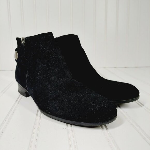 Franco Sarto L Rent Black Woman's Suede Leather Side Zip Ankle Boots I120 - Picture 4 of 12